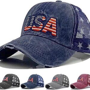 Vintage USA Baseball Cap Unisex Adjustable Patriotic 4th of July Hat